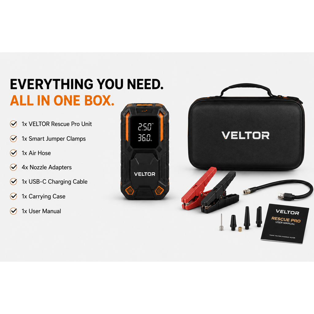 Veltor RoadGuard 4-in-1 Car Jump Starter + Air Compressor